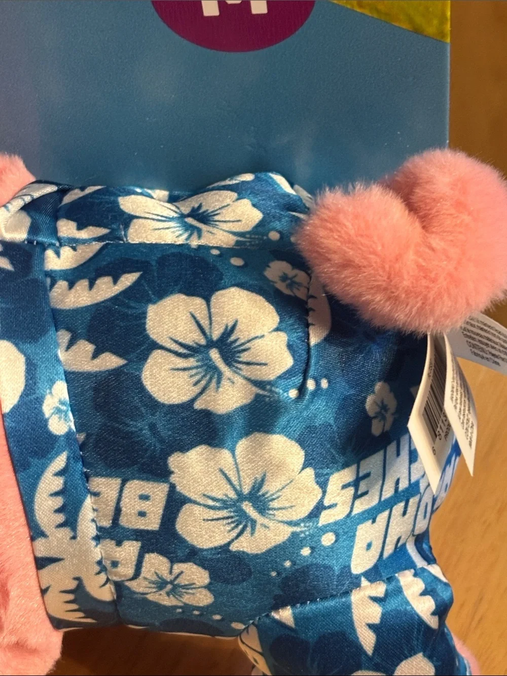 Vibrant Pink Plush Pig with Blue Floral Swimsuit Soft Squeaky Snuggle Toy